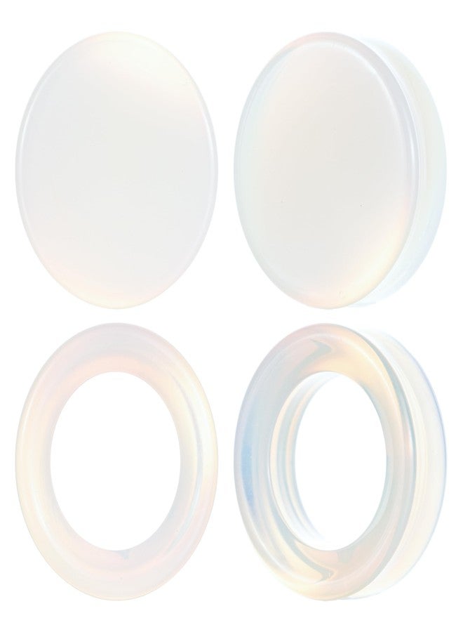 BAOSUOX Opal Ear Gauges Set (00G-1"), 4 Pack Glossy Solid Plugs & Hollow Tunnels, Synthetic Icy Blue Stone for Sensitive Ears (Gauge=00g(10mm)) - Image 1